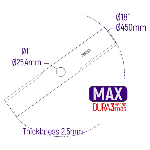 CUCHILLA GUADAÑA PALMERA PESADA MAX 18" (450mm) OJO 1" (25.4mm)