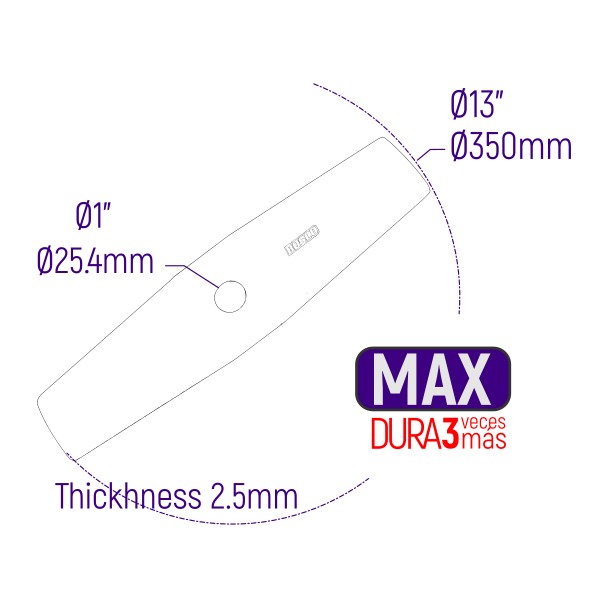 CUCHILLA GUADAÑA PESADA MAX 13" (350mm) OJO 1" (25.4mm)
