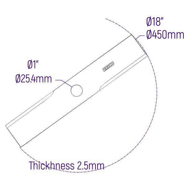 CUCHILLA GUADAÑA PALMERA PESADA MAX 18" (450mm) OJO 1" (25.4mm)
